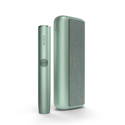 A Jade Green IQOS ILUMA PRIME Holder and Pocket Charger.