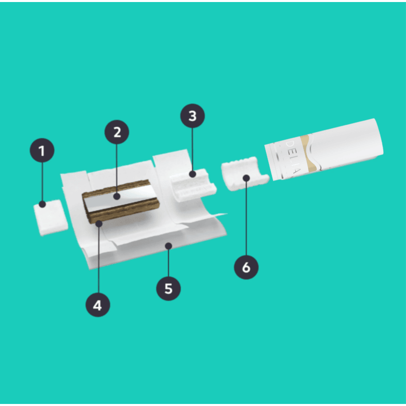An IQOS ILUMA DELIA tobacco stick - view of the internal components