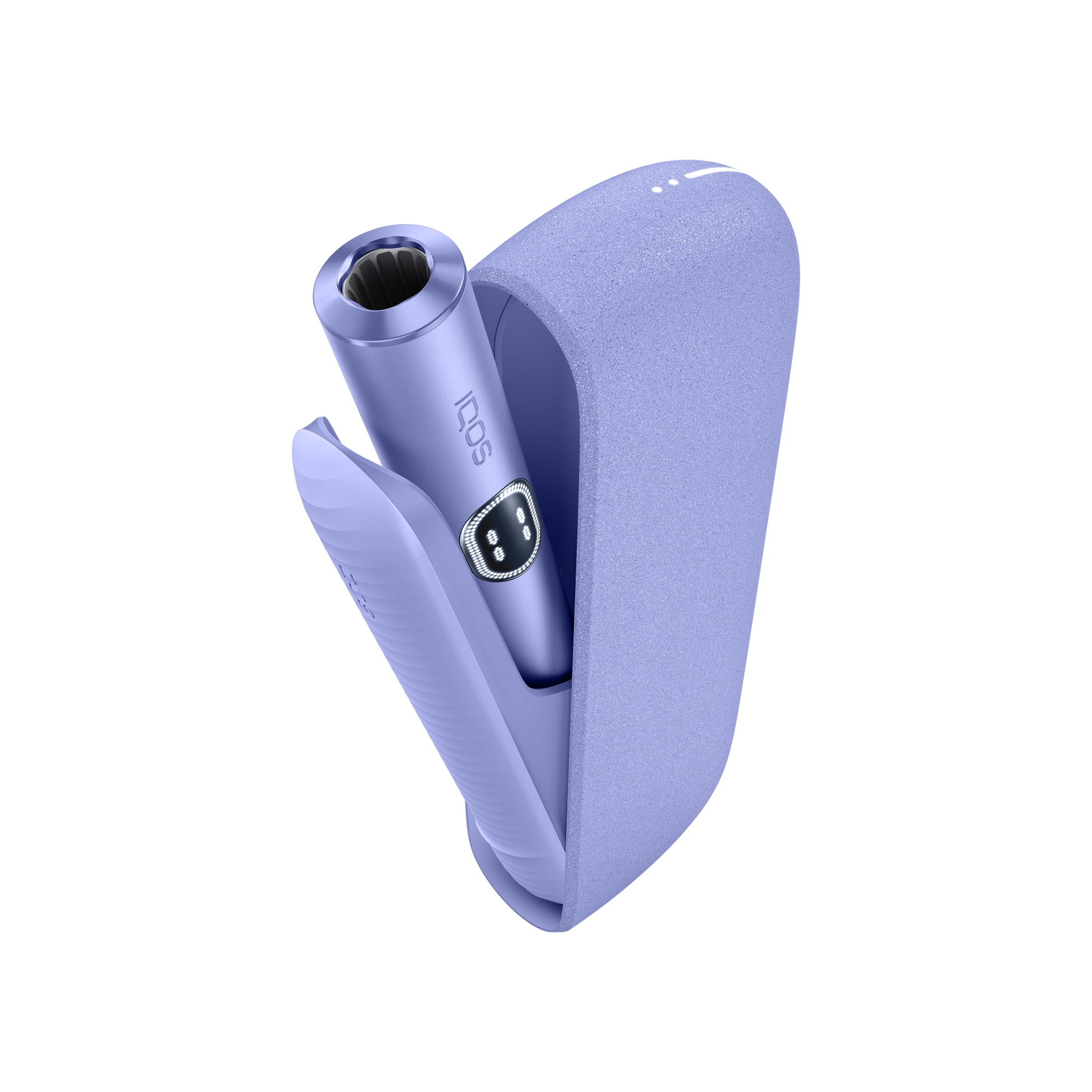 IQOS ILUMA ONE device in an olive-green finish, standing upright against a vibrant teal background.
